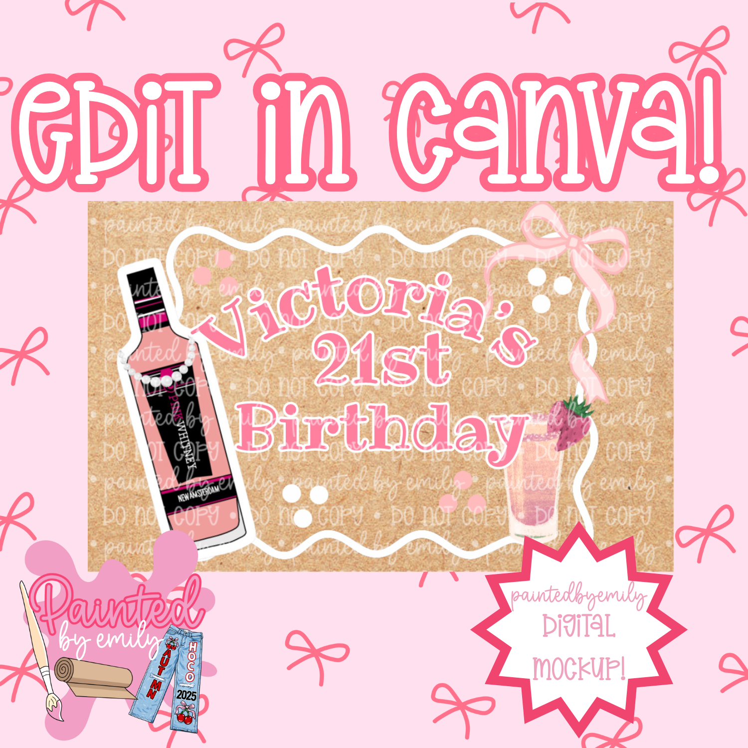 Pink Liquor 21st Birthday Banner Template