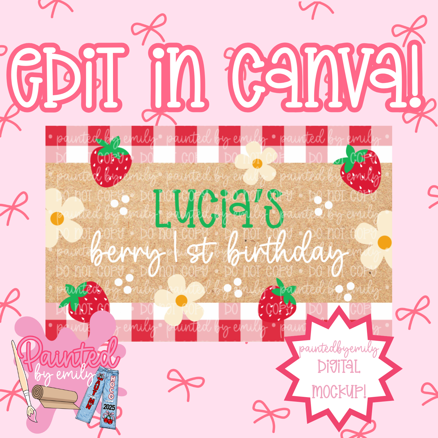 Berry 1st Birthday Banner Template