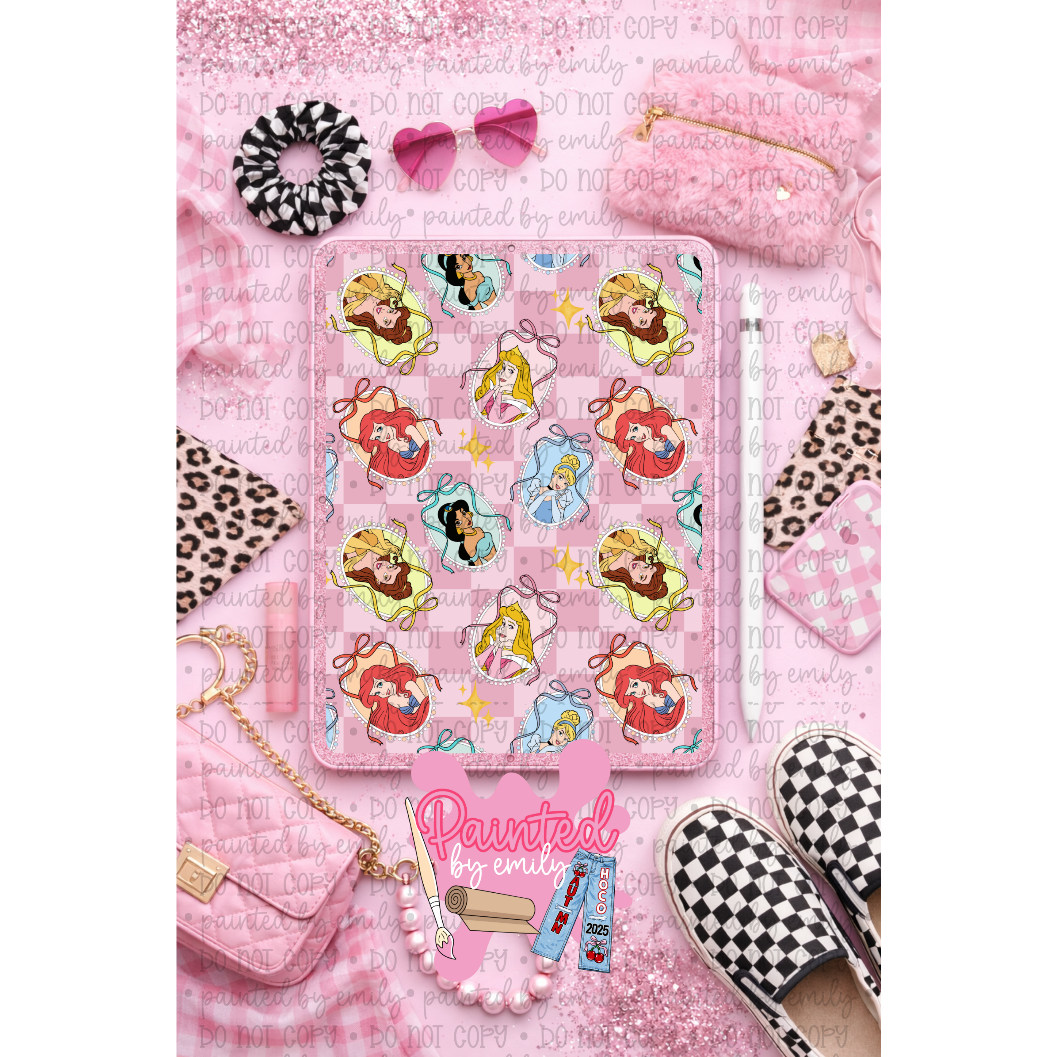 Checkered Princess Frame Seamless Pattern