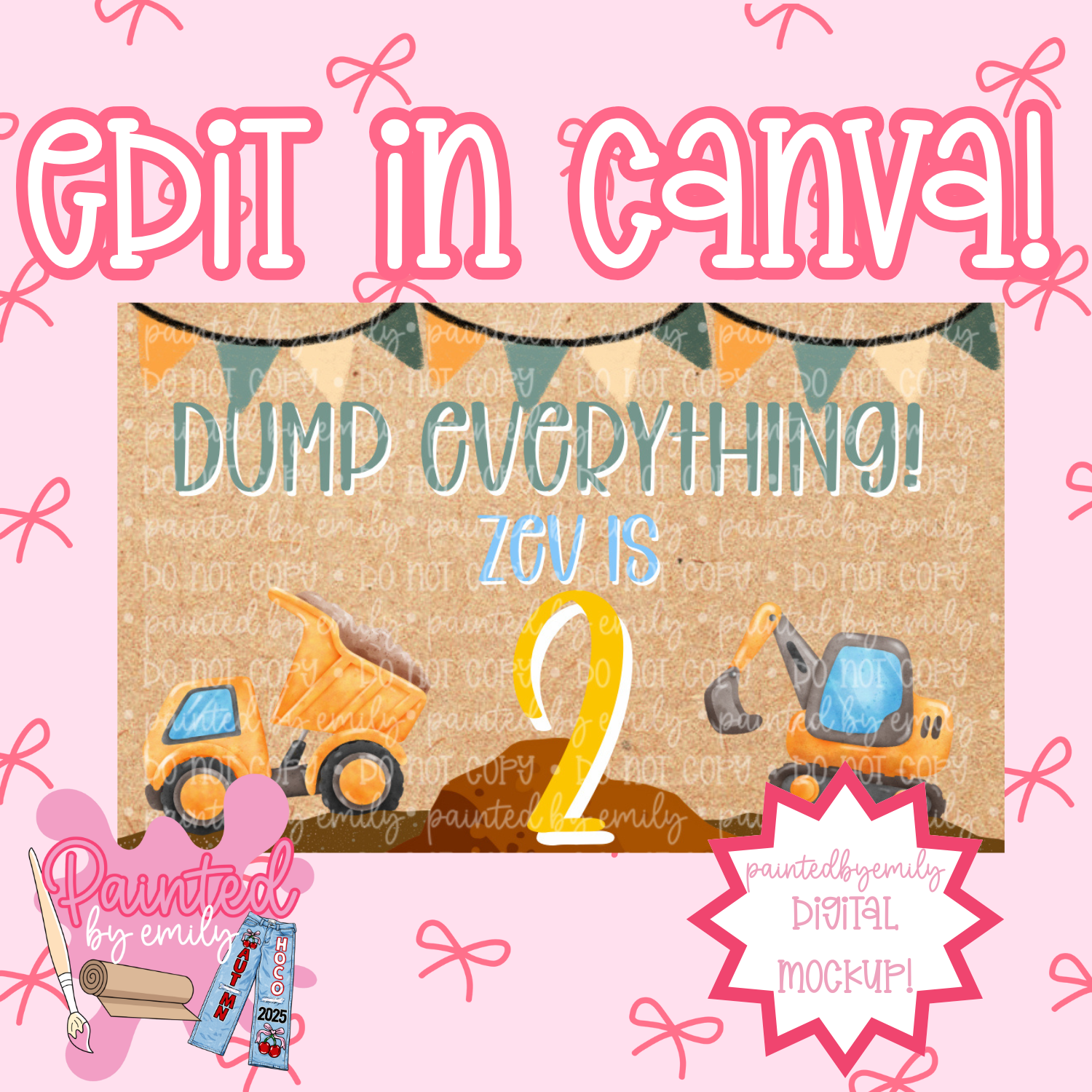 Dump Truck Birthday Banner Template